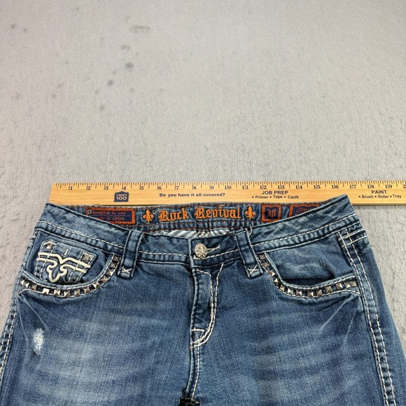 Rock Revival Jeans Womens 30 Blue Bootcut Embroidered Embellished Distressed - Picture 8 of 15